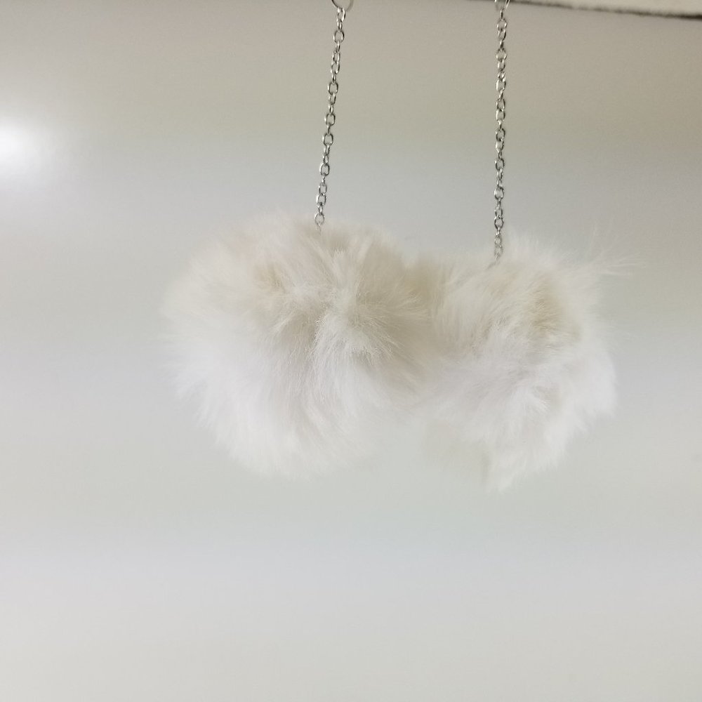 White 1 Pair Faux Fur Fluffy Pom Pom Drop Dangle Earrings Set Bohemia Et…